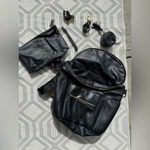 Fawn Design Black Diaper Bag Backpack + Pouch, Stroller Clips & Pacifier Case